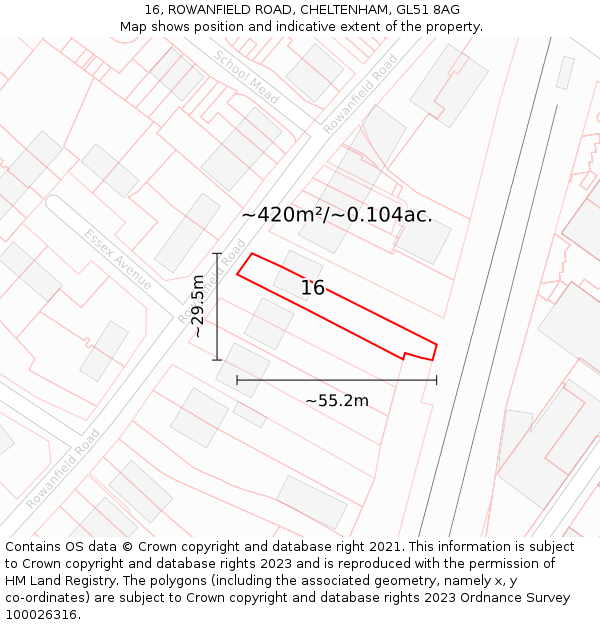 16, ROWANFIELD ROAD, CHELTENHAM, GL51 8AG: Plot and title map