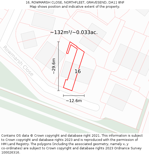 16, ROWMARSH CLOSE, NORTHFLEET, GRAVESEND, DA11 8NF: Plot and title map