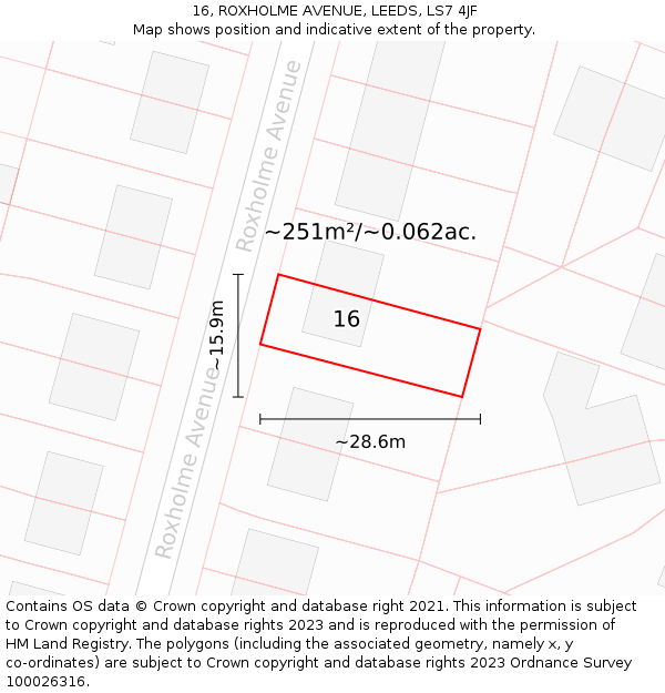 16, ROXHOLME AVENUE, LEEDS, LS7 4JF: Plot and title map