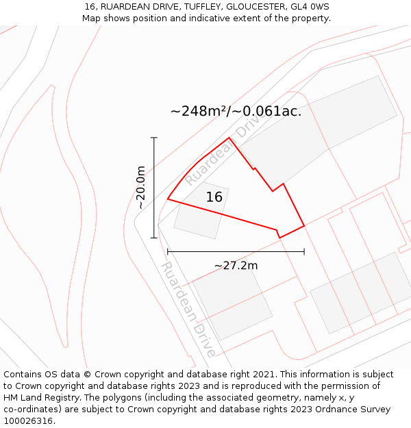 16, RUARDEAN DRIVE, TUFFLEY, GLOUCESTER, GL4 0WS: Plot and title map