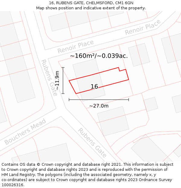 16, RUBENS GATE, CHELMSFORD, CM1 6GN: Plot and title map