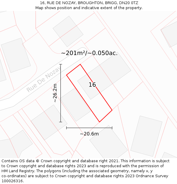 16, RUE DE NOZAY, BROUGHTON, BRIGG, DN20 0TZ: Plot and title map