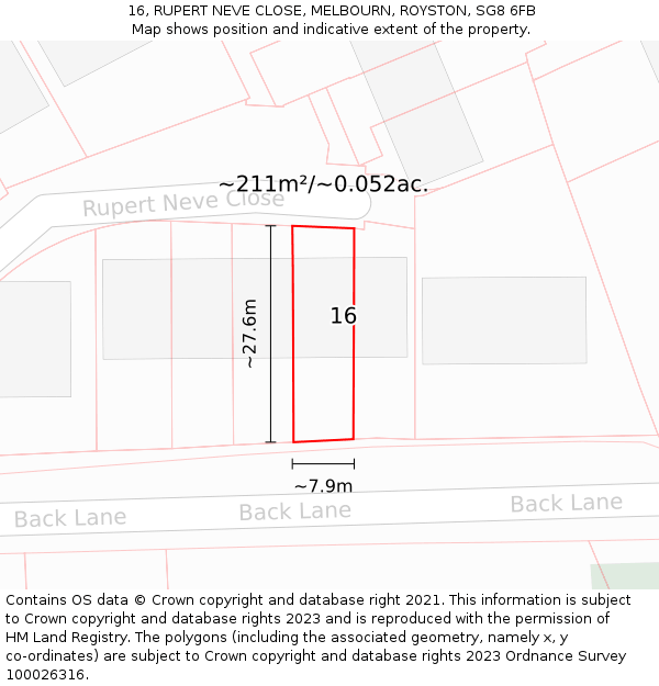 16, RUPERT NEVE CLOSE, MELBOURN, ROYSTON, SG8 6FB: Plot and title map