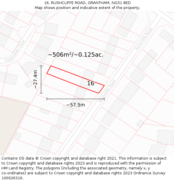 16, RUSHCLIFFE ROAD, GRANTHAM, NG31 8ED: Plot and title map