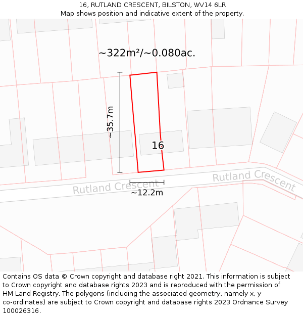 16, RUTLAND CRESCENT, BILSTON, WV14 6LR: Plot and title map