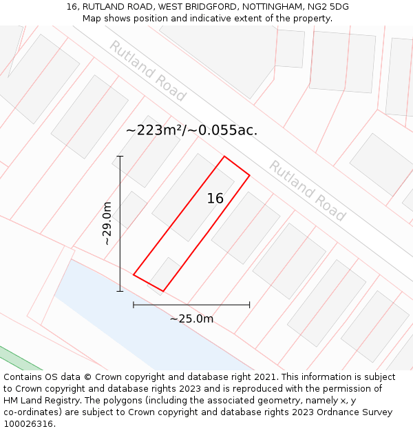 16, RUTLAND ROAD, WEST BRIDGFORD, NOTTINGHAM, NG2 5DG: Plot and title map