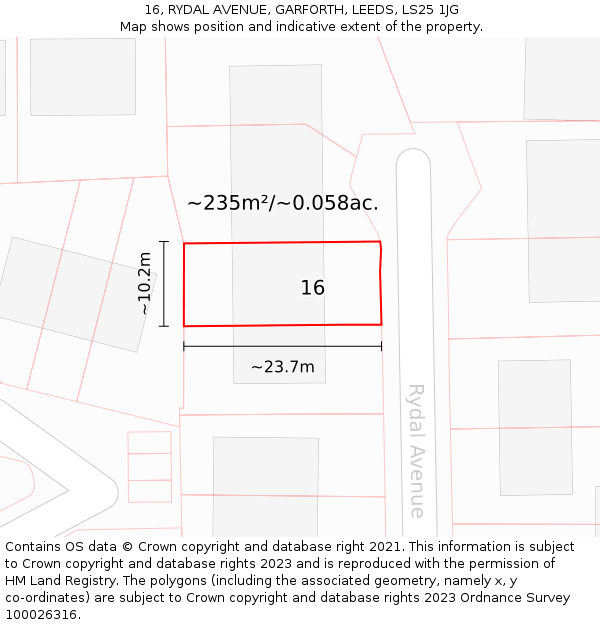 16, RYDAL AVENUE, GARFORTH, LEEDS, LS25 1JG: Plot and title map