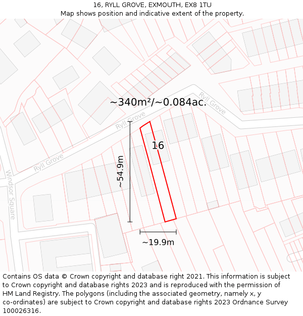 16, RYLL GROVE, EXMOUTH, EX8 1TU: Plot and title map