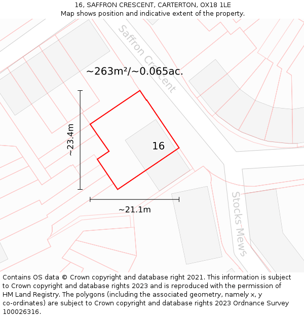 16, SAFFRON CRESCENT, CARTERTON, OX18 1LE: Plot and title map