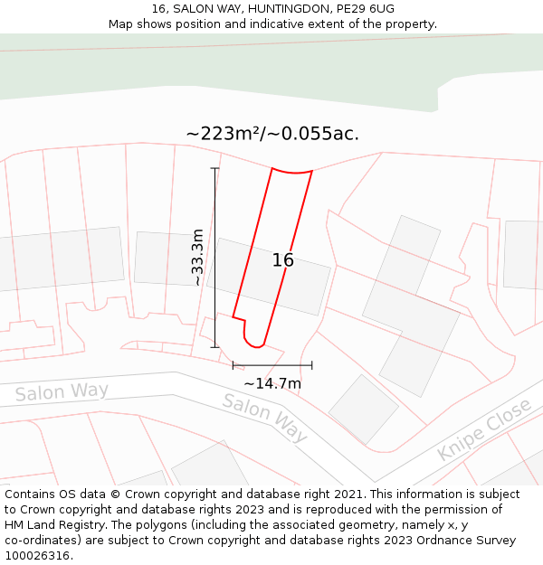 16, SALON WAY, HUNTINGDON, PE29 6UG: Plot and title map