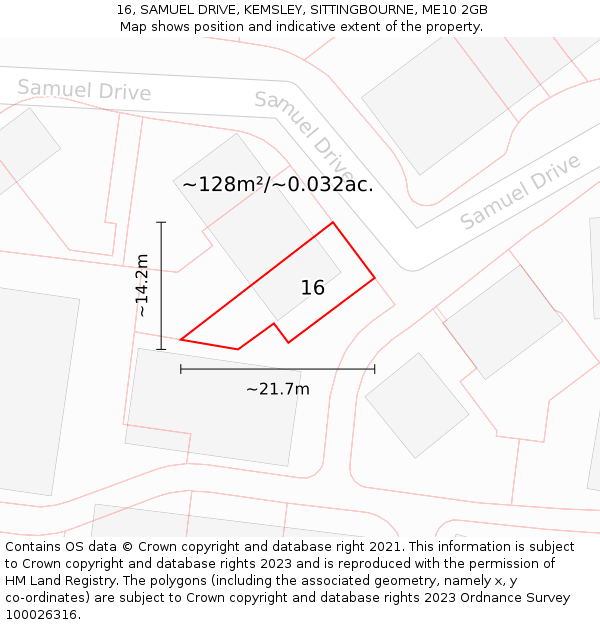 16, SAMUEL DRIVE, KEMSLEY, SITTINGBOURNE, ME10 2GB: Plot and title map