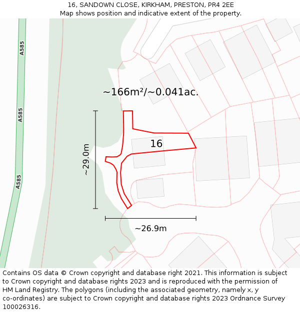 16, SANDOWN CLOSE, KIRKHAM, PRESTON, PR4 2EE: Plot and title map