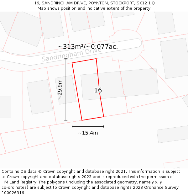 16, SANDRINGHAM DRIVE, POYNTON, STOCKPORT, SK12 1JQ: Plot and title map