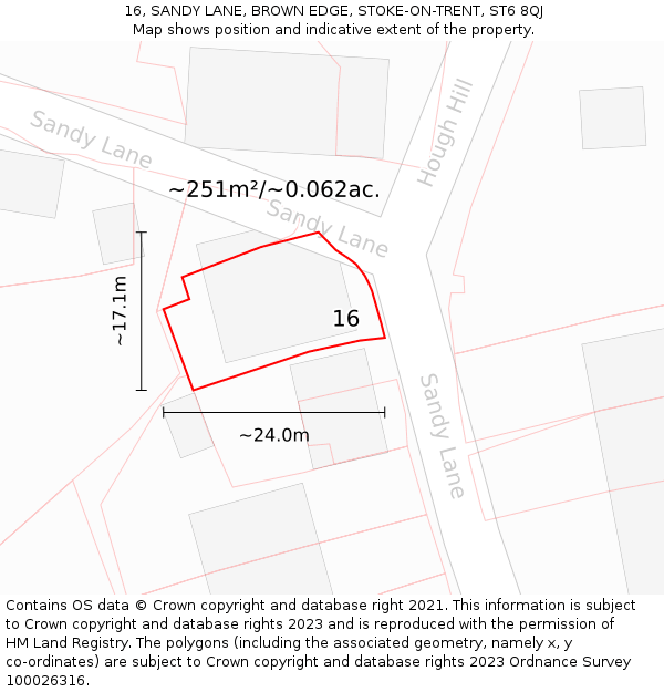 16, SANDY LANE, BROWN EDGE, STOKE-ON-TRENT, ST6 8QJ: Plot and title map