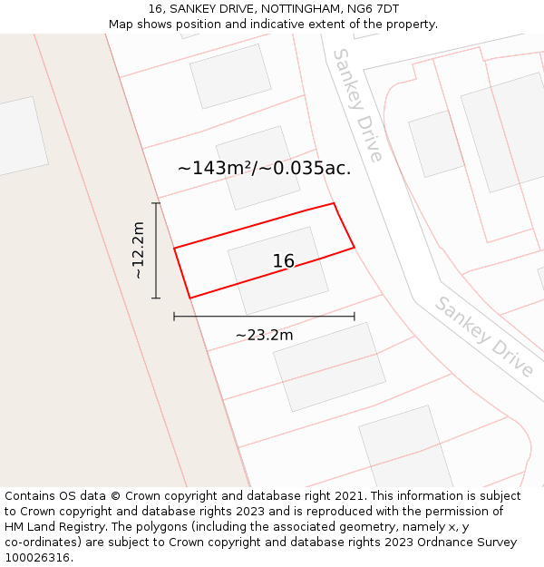 16, SANKEY DRIVE, NOTTINGHAM, NG6 7DT: Plot and title map