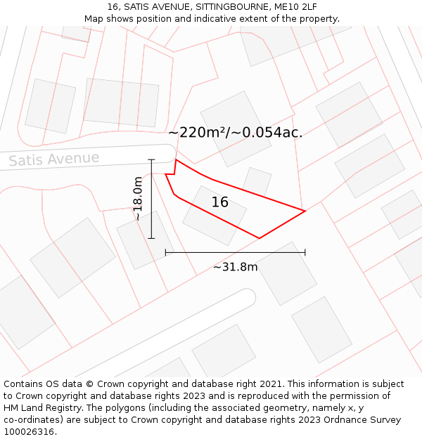 16, SATIS AVENUE, SITTINGBOURNE, ME10 2LF: Plot and title map