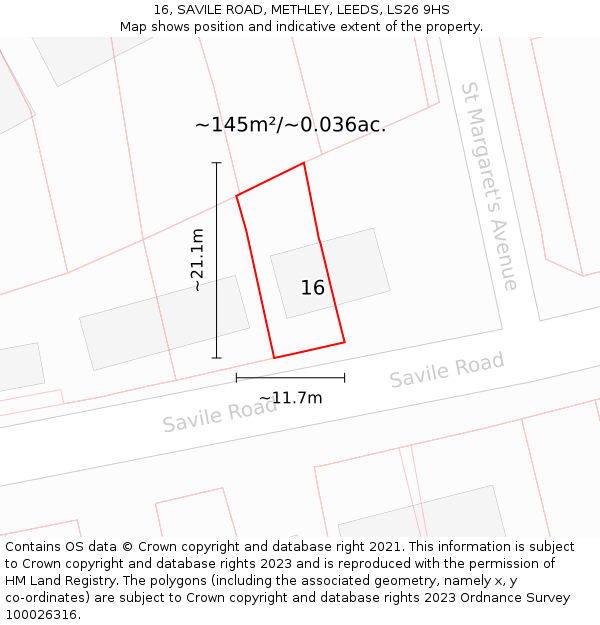 16, SAVILE ROAD, METHLEY, LEEDS, LS26 9HS: Plot and title map