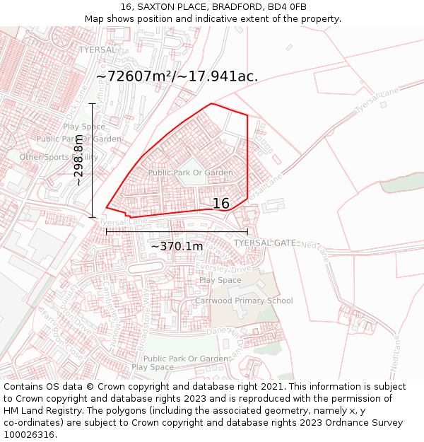 16, SAXTON PLACE, BRADFORD, BD4 0FB: Plot and title map