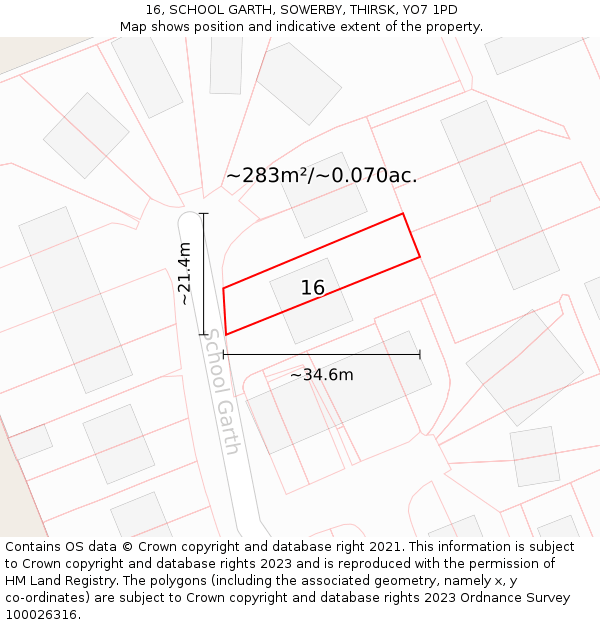 16, SCHOOL GARTH, SOWERBY, THIRSK, YO7 1PD: Plot and title map