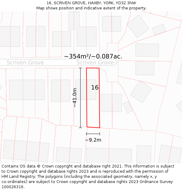 16, SCRIVEN GROVE, HAXBY, YORK, YO32 3NW: Plot and title map