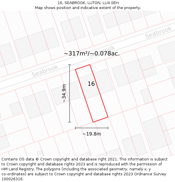 16, SEABROOK, LUTON, LU4 0EH: Plot and title map