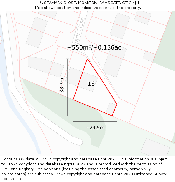 16, SEAMARK CLOSE, MONKTON, RAMSGATE, CT12 4JH: Plot and title map