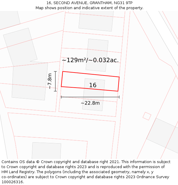 16, SECOND AVENUE, GRANTHAM, NG31 9TP: Plot and title map