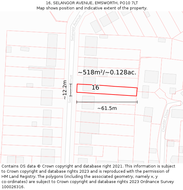 16, SELANGOR AVENUE, EMSWORTH, PO10 7LT: Plot and title map