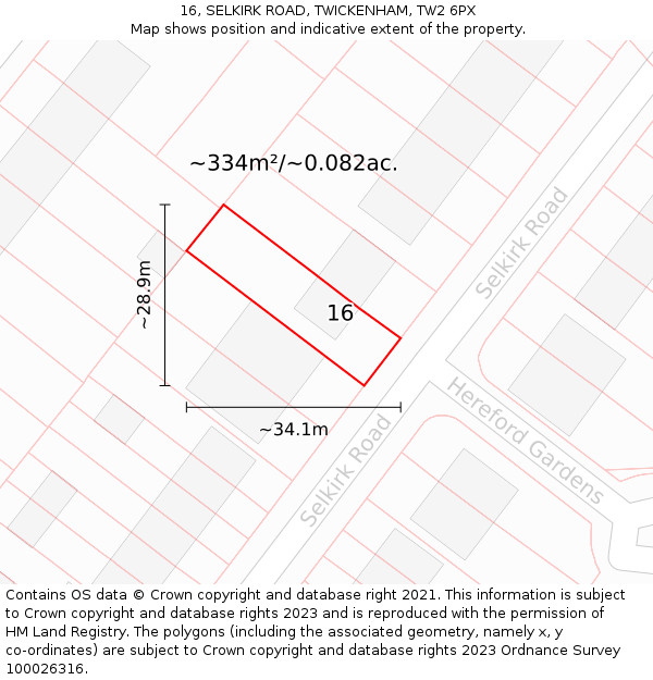16, SELKIRK ROAD, TWICKENHAM, TW2 6PX: Plot and title map