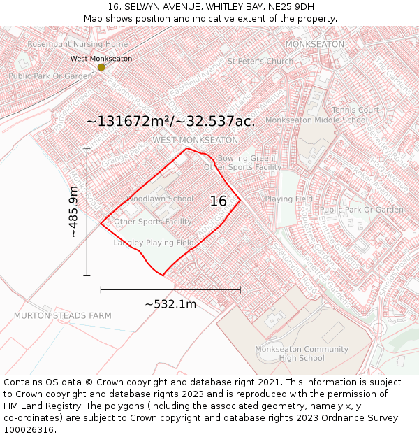 16, SELWYN AVENUE, WHITLEY BAY, NE25 9DH: Plot and title map