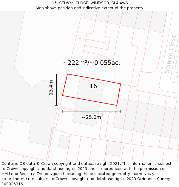 16, SELWYN CLOSE, WINDSOR, SL4 4WA: Plot and title map