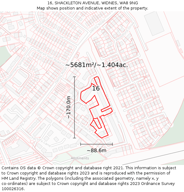 16, SHACKLETON AVENUE, WIDNES, WA8 9NG: Plot and title map