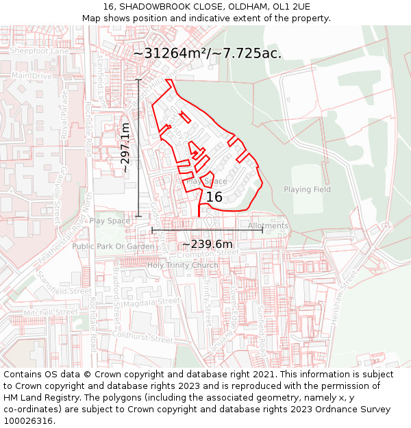 16, SHADOWBROOK CLOSE, OLDHAM, OL1 2UE: Plot and title map