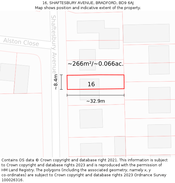 16, SHAFTESBURY AVENUE, BRADFORD, BD9 6AJ: Plot and title map