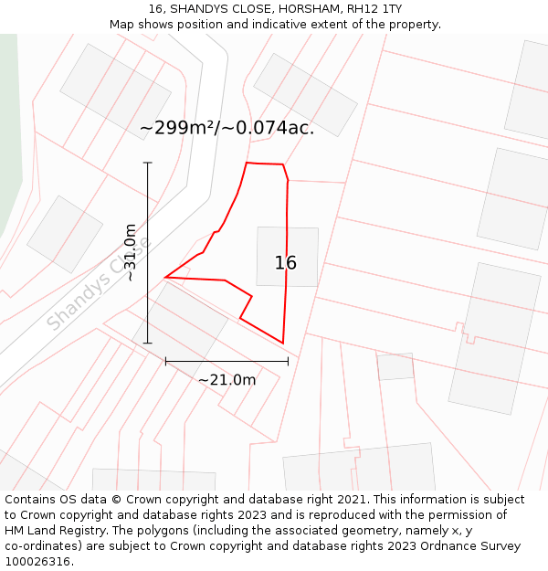 16, SHANDYS CLOSE, HORSHAM, RH12 1TY: Plot and title map