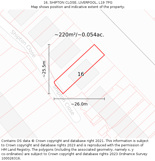 16, SHIPTON CLOSE, LIVERPOOL, L19 7PG: Plot and title map