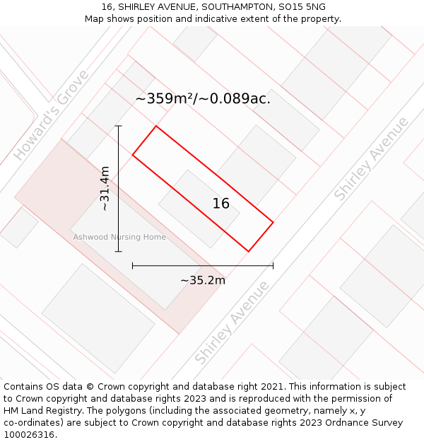 16, SHIRLEY AVENUE, SOUTHAMPTON, SO15 5NG: Plot and title map