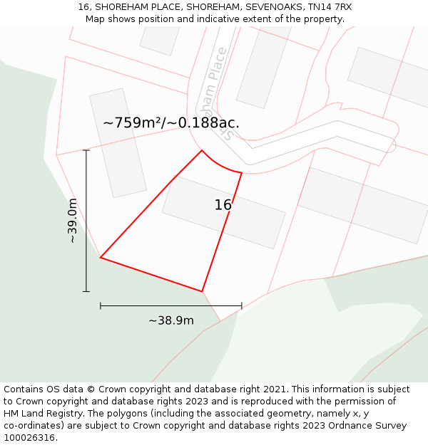 16, SHOREHAM PLACE, SHOREHAM, SEVENOAKS, TN14 7RX: Plot and title map