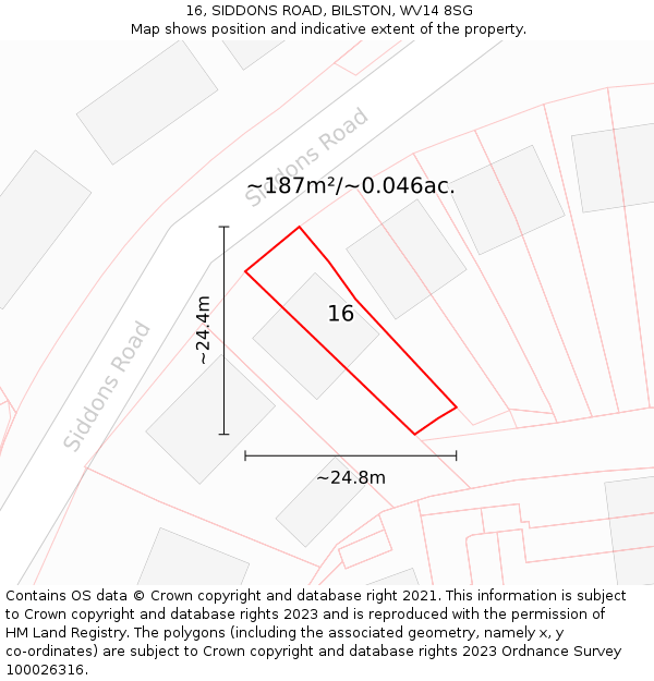 16, SIDDONS ROAD, BILSTON, WV14 8SG: Plot and title map