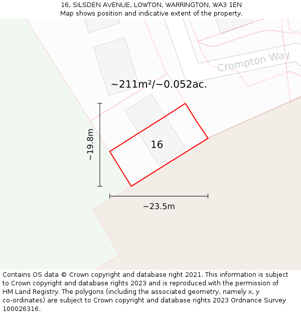 16, SILSDEN AVENUE, LOWTON, WARRINGTON, WA3 1EN: Plot and title map