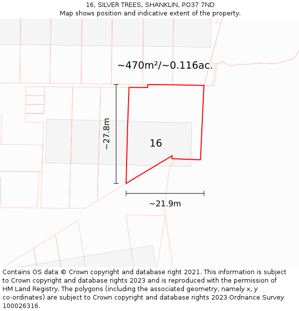 16, SILVER TREES, SHANKLIN, PO37 7ND: Plot and title map