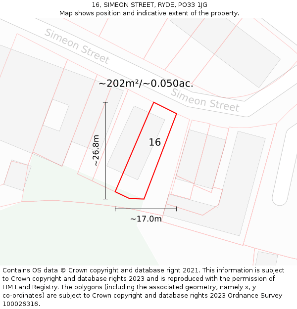 16, SIMEON STREET, RYDE, PO33 1JG: Plot and title map