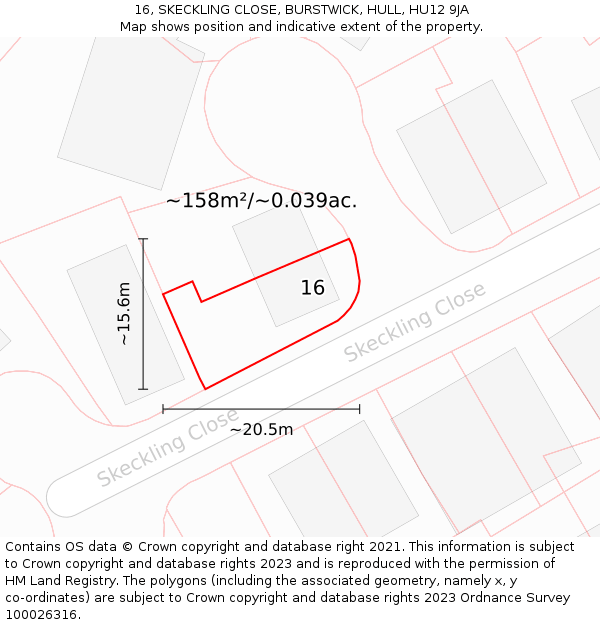 16, SKECKLING CLOSE, BURSTWICK, HULL, HU12 9JA: Plot and title map