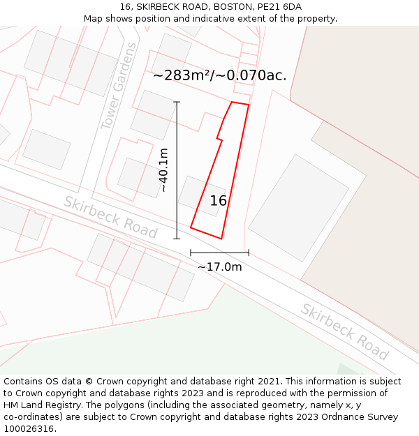 16, SKIRBECK ROAD, BOSTON, PE21 6DA: Plot and title map