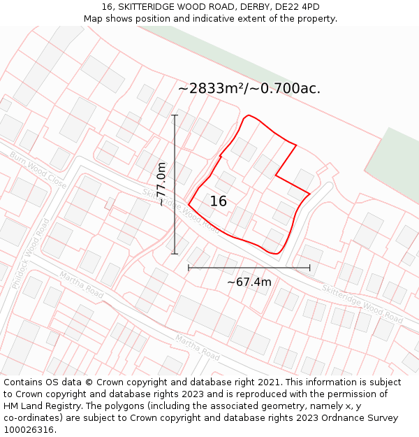 16, SKITTERIDGE WOOD ROAD, DERBY, DE22 4PD: Plot and title map