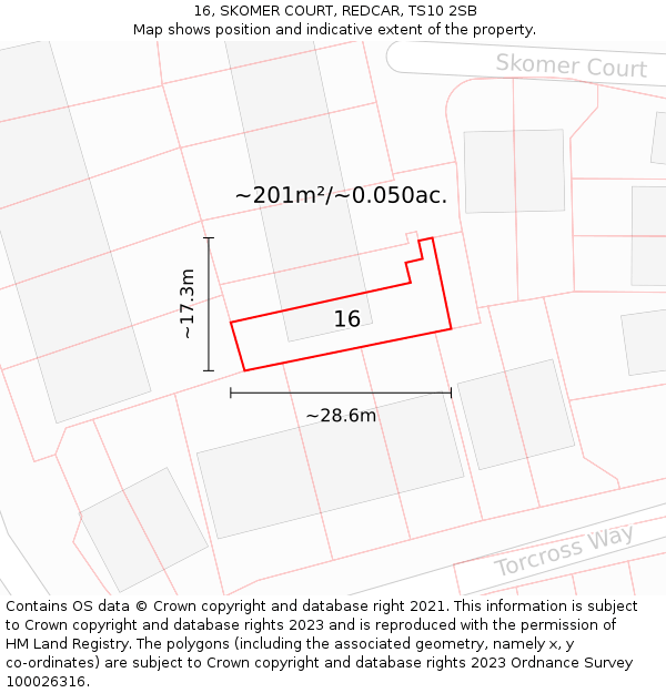 16, SKOMER COURT, REDCAR, TS10 2SB: Plot and title map