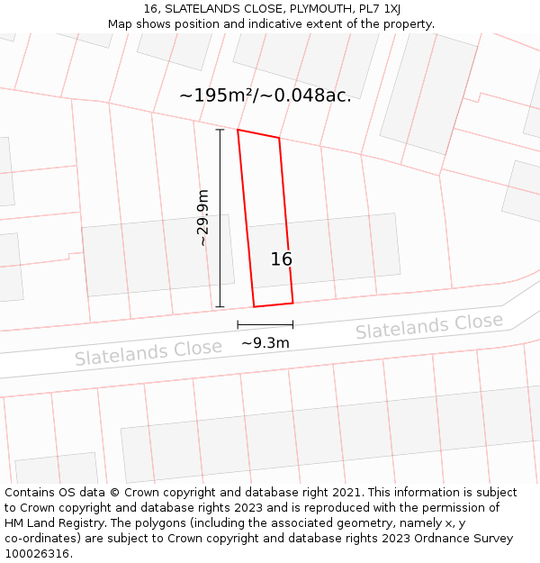 16, SLATELANDS CLOSE, PLYMOUTH, PL7 1XJ: Plot and title map
