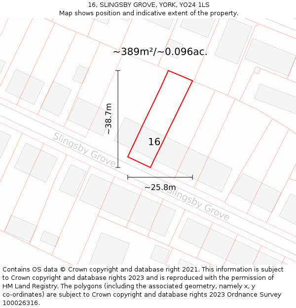 16, SLINGSBY GROVE, YORK, YO24 1LS: Plot and title map