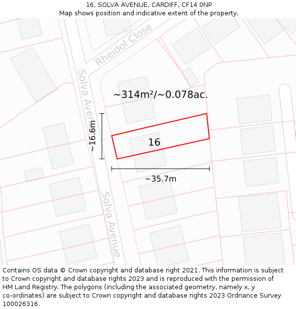 16, SOLVA AVENUE, CARDIFF, CF14 0NP: Plot and title map