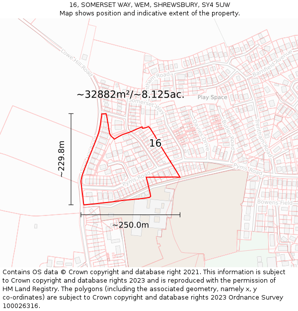 16, SOMERSET WAY, WEM, SHREWSBURY, SY4 5UW: Plot and title map